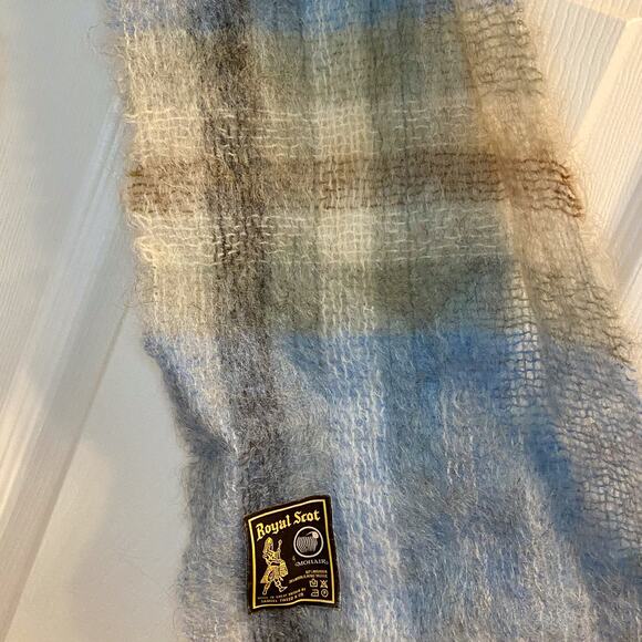 Samuel Tweed & Co Vintage Royal Scot Mohair Blue Knit Wool Scarf Unisex One Size - Picture 14 of 16